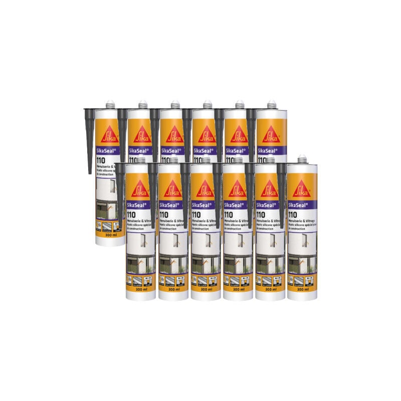 Lot de 12 mastic silicone SIKA SikaSeal 110 Menuiserie & Vitrage - Anthracite - 300ml - Anthracite