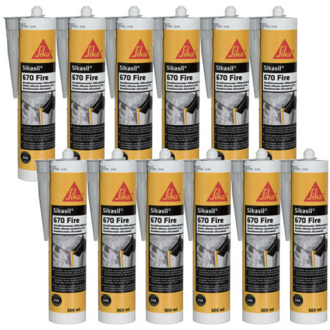 Lot de 12 mastics classés au feu pour joints SIKA - Sikasil 670 Fire - Gris - 300ml