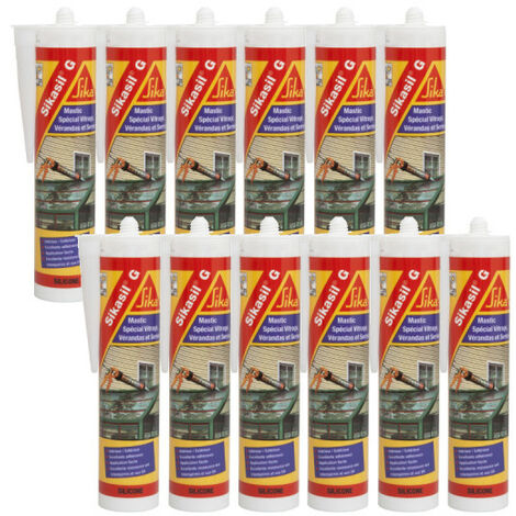 Lot de 12 mastics élastique silicone - SIKA Sikasil G - Blanc - 300ml