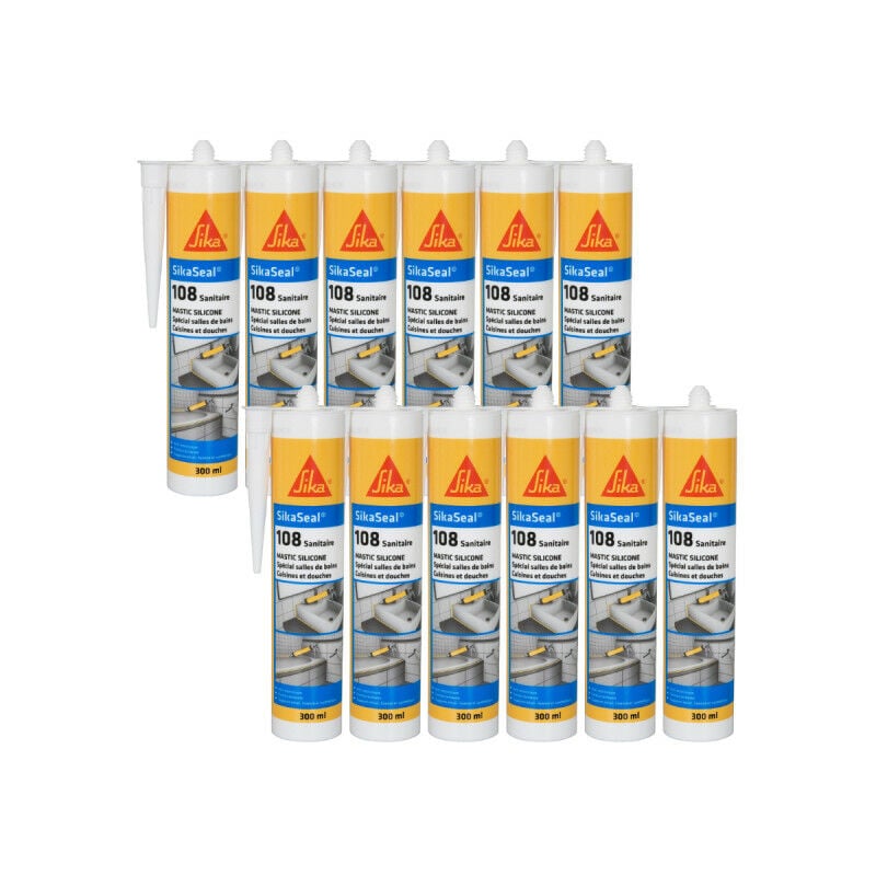 Sika - Lot de 12 mastics silicones anti-moisissure seal 108 Sanitaire - Transparent - 300ml
