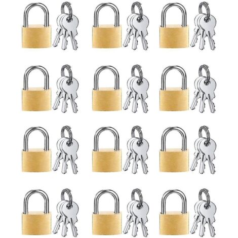 Lot de 12 mini cadenas en laiton massif avec 3 clés pour bagages, sacs à dos et équipements de salle de sport.