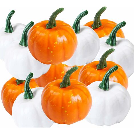 Lot de 12 Mini citrouilles artificielles réalistes pour la récolte d'automne, la Maison, Le Jardin, la récolte d'automne, la décoration d'halloween (Blanc, Orange)