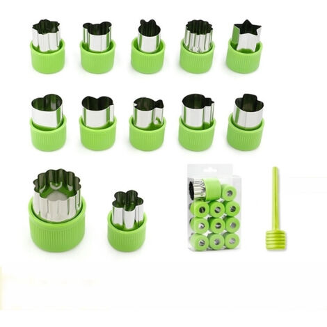 Lot de 12 mini emporte-pièces pour biscuits et légumes, en acier inoxydable, vert