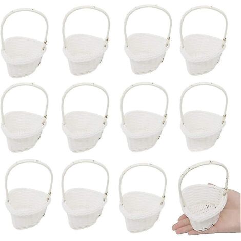 Lot de 12 mini paniers tressés en forme de cœur avec poignées, paniers à fleurs tubulaires en plastique, paniers à bords tressés, style champêtre raffiné, paniers portables pour la cueillette de légum