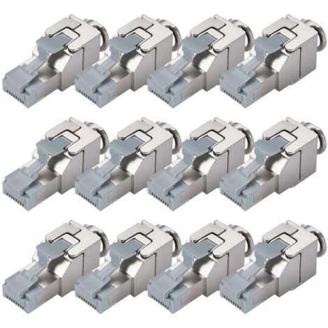 Lot de 12 modules Keystone RJ45 CAT7, sans outil et entièrement blindés (STP/FTP) pour 10 Gbit/s à 600 MHz, compatible avec AWG 22-26, compatible PoE, pour panneau de brassage et dos réseau