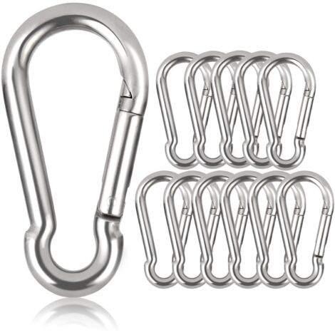 Lot de 12 mousquetons Porte-clés - Diamètre 6 mm - Charge maximale 160 kg - Crochets d'escalade galvanisés (Φ6 x 60 mm)