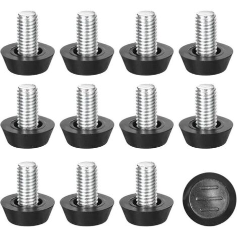 Lot de 12 niveleurs réglables pour meubles. M8 x 15 mm. vis filetées pour table. chaise. pieds de meubles. noir