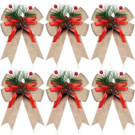 Lot de 12 nœuds décoratifs en toile de jute pour sapin de Noël
