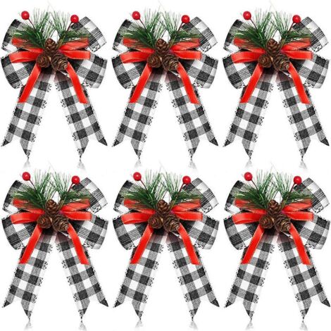 Lot de 12 nœuds décoratifs noirs et blancs pour sapin de Noël