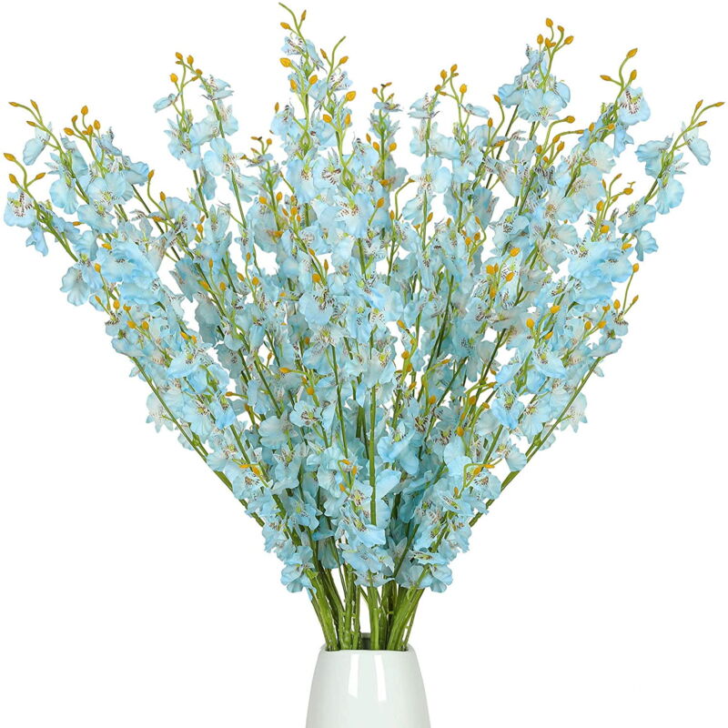 Feiyue - Lot de 12 orchidées artificielles en soie à longues tiges, pour décoration intérieure et extérieure, idéales pour un mariage, un bureau, une