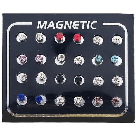 Lot de 12 paires de boucles d'oreilles magnétiques unisexes incrustées de strass, sans perçage - 6 mm - Multicolore-6mm