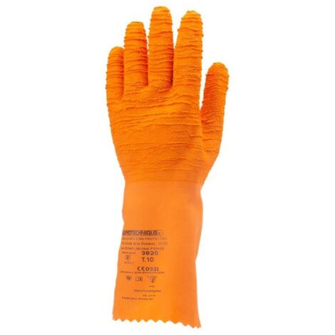 Lot de 12 paires de gants latex crépé orange 34 cm qualité sup Taille 10