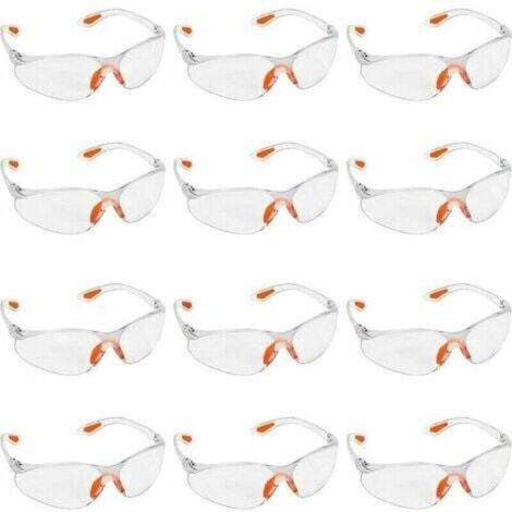 Lot de 12 paires de lunettes de sécurité transparentes - Lunettes de protection avec verres en plastique, plaquettes nasales en caoutchouc et protège-branches pour un confort optimal - Lunettes de pro