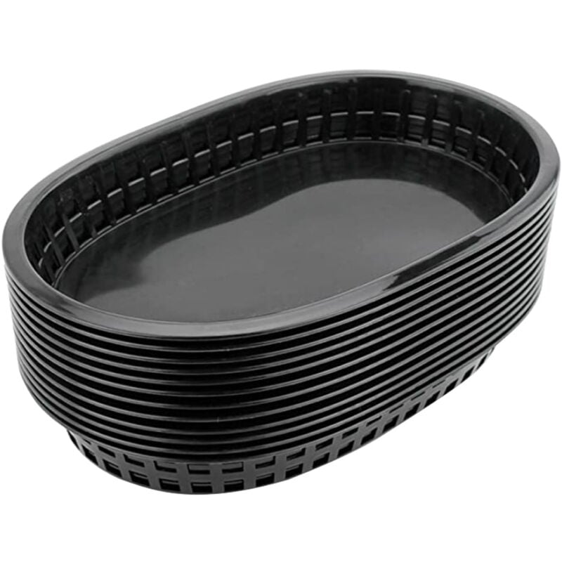 Lot de 12 paniers à frites en plastique pour hamburgers, paniers de restauration rapide, plateaux en forme de bateau (noir)