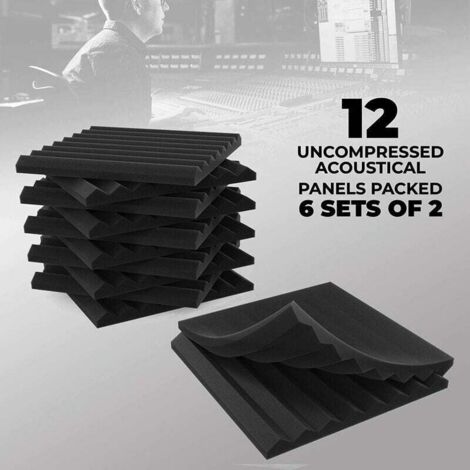 Lot De 12 Panneaux Acoustiques 8 Fentes 1 X 12 X 12 Pouces En Mousse Acoustique Cales D'Insonorisation De Studio Panneaux Haute Densite Resistants Au Feu (Noir)