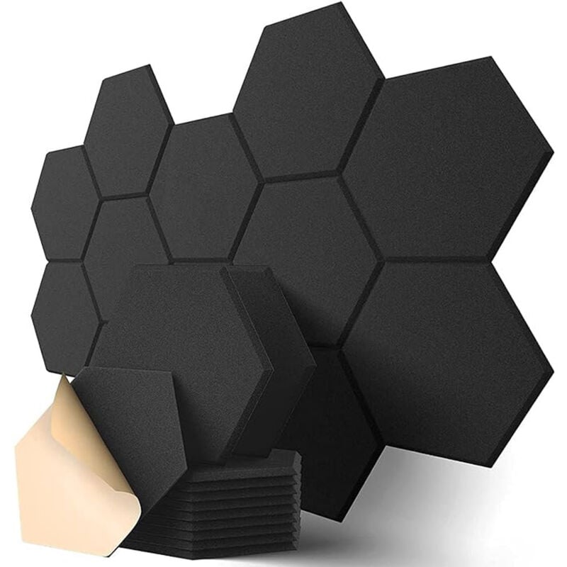 Sinbinta - Panneaux Acoustiques Hexagonal Auto-Adhésif, 12 Pack Mousse Acoustique Haute Densité pour la Décoration Mur/Porte/Plafond et le Traitement