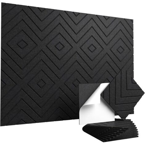 Lot de 12 Panneaux Acoustiques Auto-Adhésifs Noir – Panneaux Insonorisants 30x30x1 cm, Réduction du Bruit pour Maison, Bureau et Studio