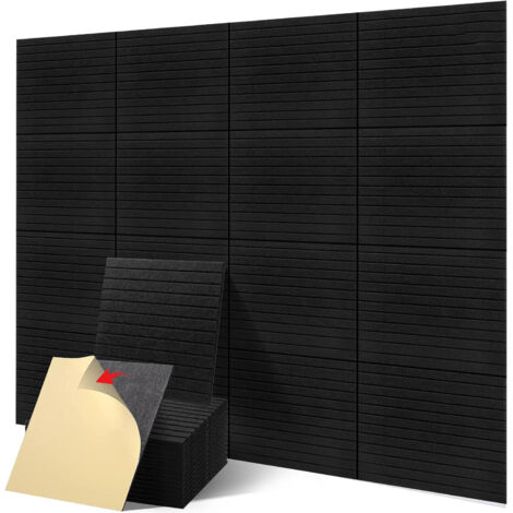 Lot de 12 panneaux acoustiques auto-adhésifs, panneaux muraux insonorisants, panneau absorbant le son en polyester haute densité, 30 x 30 x 0,9 cm