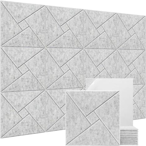 Lot de 12 panneaux acoustiques auto-adhésifs, panneaux muraux insonorisants, panneau absorbant le son en polyester haute densité, 30 x 30 x 0,9 cm