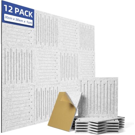 Lot de 12 panneaux acoustiques auto-adhésifs, rembourrage insonorisant en polyester, panneaux muraux insonorisants haute densité, 30 x 30 x 1 cm, gris