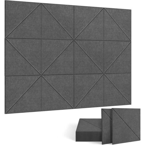 Lot de 12 panneaux acoustiques auto-adhésifs, rembourrage insonorisant en polyester, panneaux muraux insonorisants haute densité, 30 x 30 x 1 cm, gris
