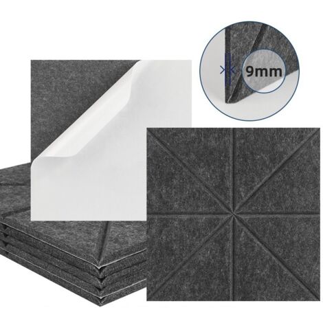 Lot de 12 panneaux acoustiques auto-adhésifs, rembourrage insonorisant en polyester, panneaux muraux insonorisants haute densité, 30 x 30 x 1 cm, gris