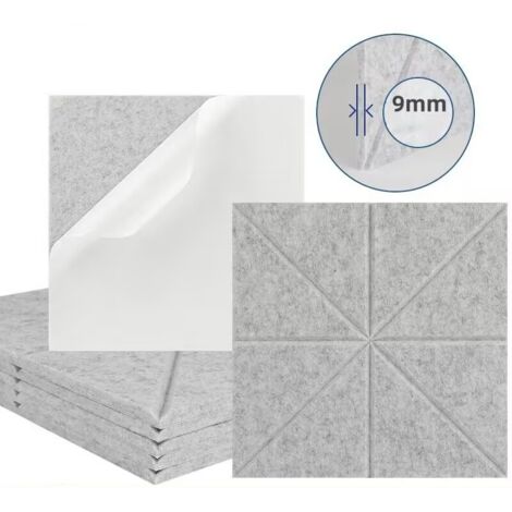Lot de 12 panneaux acoustiques auto-adhésifs, rembourrage insonorisant en polyester, panneaux muraux insonorisants haute densité, 30 x 30 x 1 cm, gris