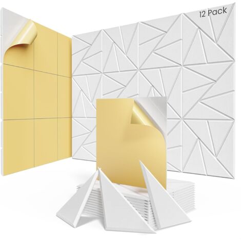 Lot de 12 panneaux acoustiques autocollants, 30 x 30 x 1 cm, en mousse acoustique haute densité, pour studio et bureau à domicile – Blanc