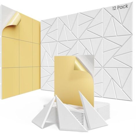 Lot de 12 panneaux acoustiques autocollants, 30 x 30 x 1 cm, en mousse acoustique haute densité, pour studio et bureau à domicile – Blanc