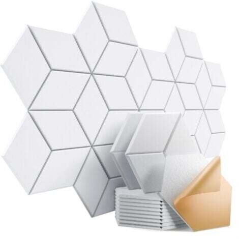 Lot de 12 panneaux acoustiques autocollants 30,5 x 25,4 x 1cm – Panneaux en mousse insonorisante haute densité, design élégant en Y (blanc)