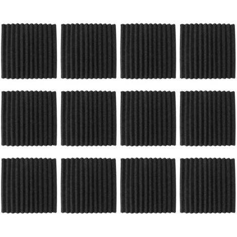 Lot de 12 Panneaux Acoustiques Autocollants Mousse Isolante Murale Haute Densité Noir