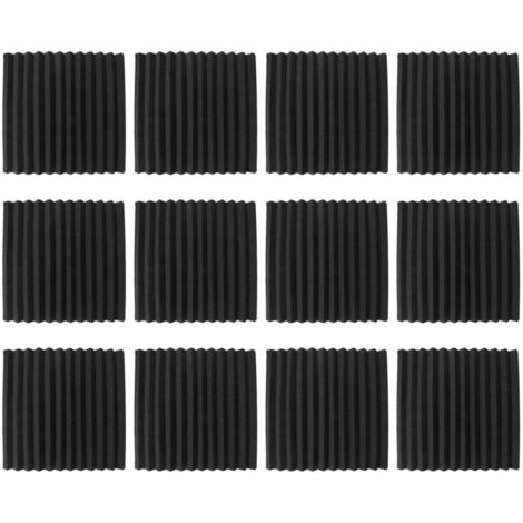 Lot de 12 Panneaux Acoustiques Autocollants Mousse Isolante Murale Haute Densité Noir