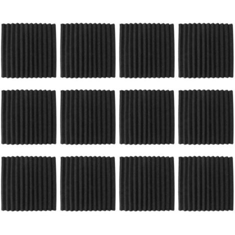 Lot de 12 Panneaux Acoustiques Autocollants Mousse Isolante Murale Haute Densité Noir