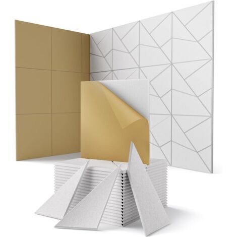 Lot de 12 Panneaux Acoustiques Autocollants Noirs - Absorption Phonique 30x30x0,9 cm, Design Lignes Modulable (Studio, Chambre Gaming, Porte, Mur)