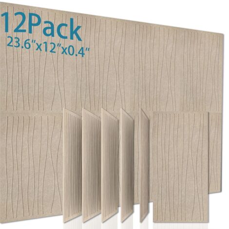 Lot de 12 panneaux acoustiques autocollants, panneaux isolants en polyester, panneaux muraux insonorisants haute densité, 60 x 30 x 1 cm, abricot
