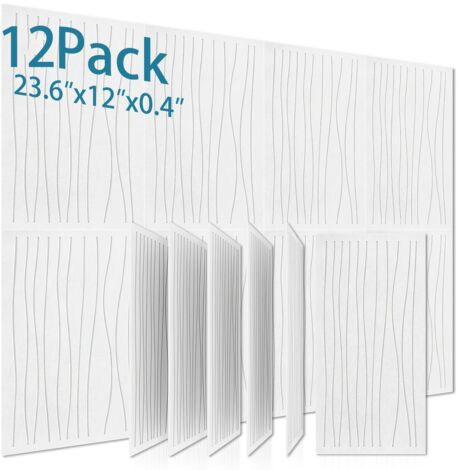 Lot de 12 panneaux acoustiques autocollants, panneaux isolants en polyester, panneaux muraux insonorisants haute densité, 60 x 30 x 1 cm, blanc