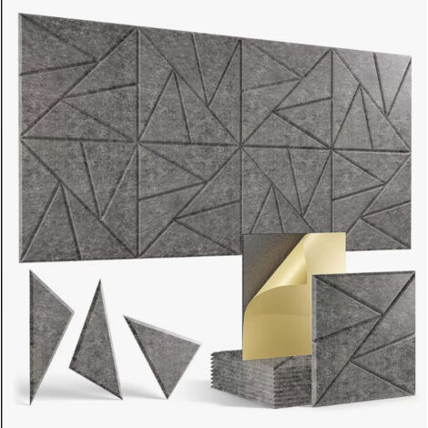 Lot de 12 panneaux acoustiques autocollants, panneaux muraux insonorisants haute densité, panneau insonorisant en polyester, 30 x 30 cm (gris foncé)