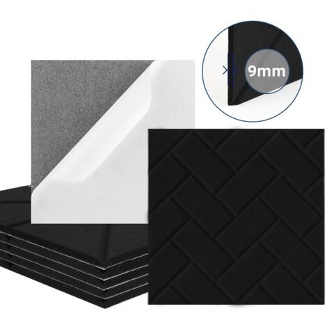Lot de 12 panneaux acoustiques autocollants, rembourrage insonorisant en polyester, panneaux muraux insonorisants haute densité, 30 cm x 30 cm, noir