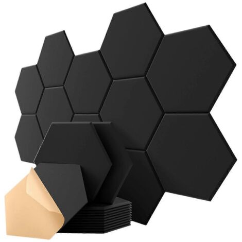 Lot de 12 panneaux acoustiques hexagonaux, 30,5 cm x 25,4 cm x 1 cm, insonorisés C--