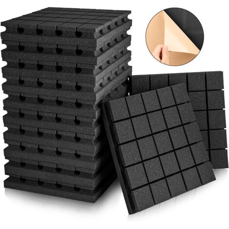 Lot de 12 panneaux de mousse acoustique, 30 x 30 x 5 cm, panneaux de mousse insonorisants autocollants, ignifuges et absorbant le bruit