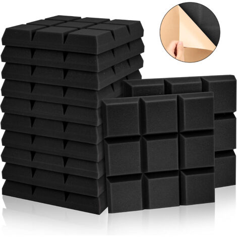 Lot de 12 panneaux de mousse acoustique, 30 x 30 x 5 cm, panneaux de mousse insonorisants autocollants, ignifuges et absorbant le bruit