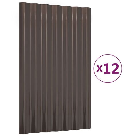 Lot de 12 Panneaux de toit, Plaque moderne, Haute qualité, Acier enduit de poudre Marron 60x36 cm OIB7277E - Brun
