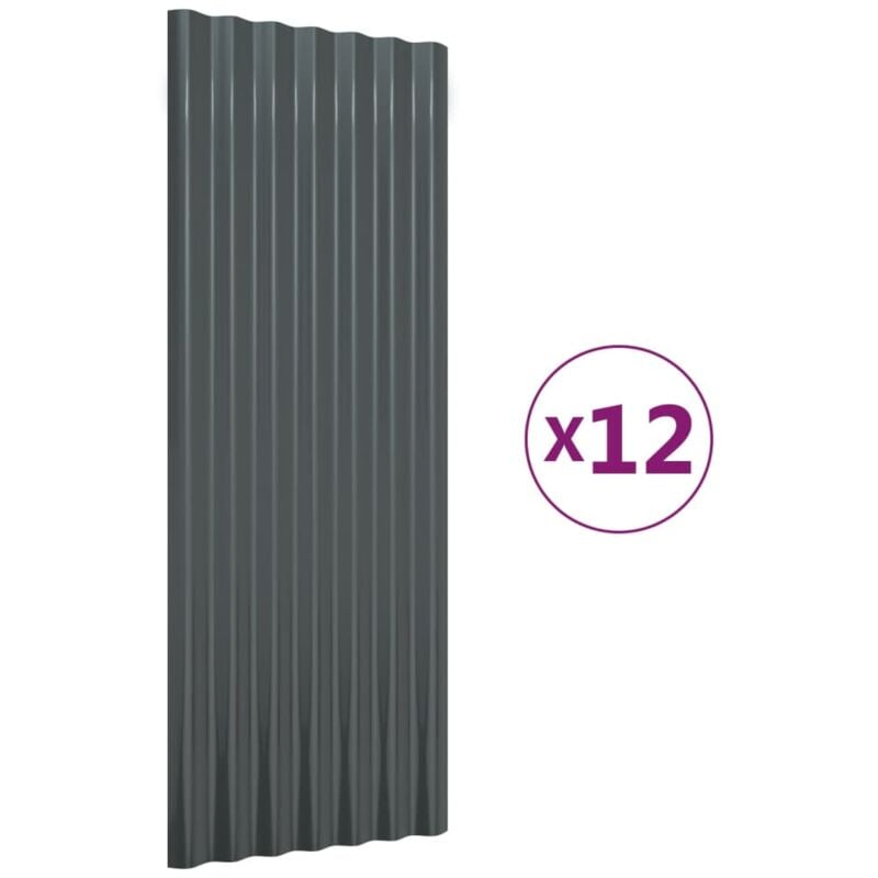 Lot de 12 Panneaux de toiture, Plaque moderne, Haute qualité, Acier Anthracite 100x36 cm OIB3636E