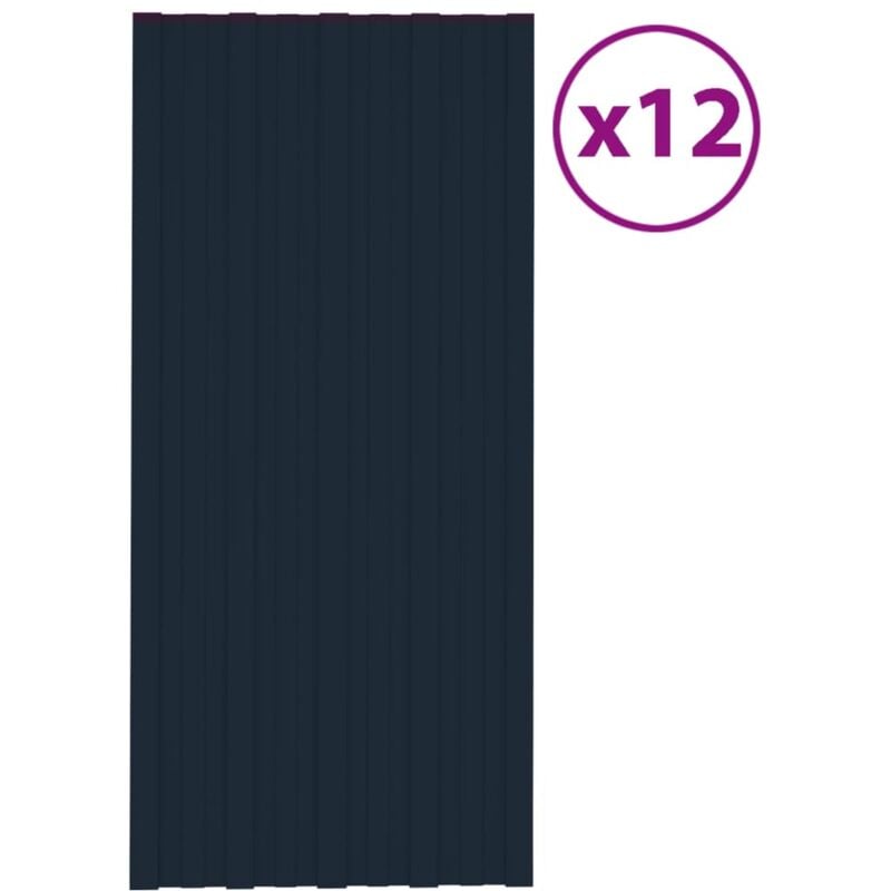 Lot de 12 Panneaux de toiture Plaque Panneau et lame de bardage Acier galvanisé Anthracite 100x45 cm 18842