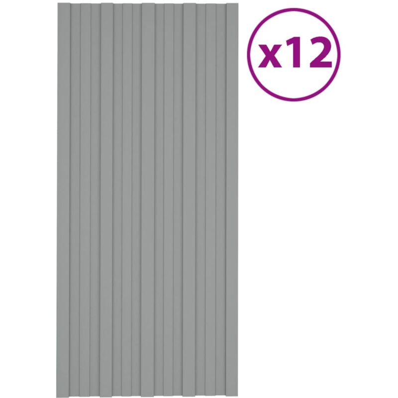 Lot de 12 Panneaux de toiture Plaque Panneau et lame de bardage Acier galvanisé Gris 100x45 cm 41036