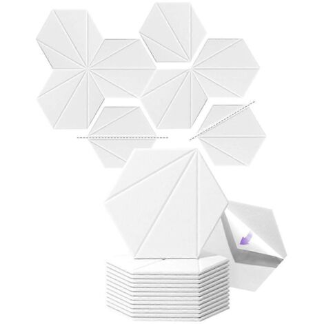 Lot de 12 panneaux en mousse acoustique 12 x 10 x 6 x 0,4 pouces, auto-adhésifs blancs