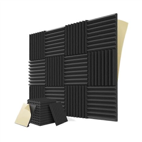 Lot de 12 panneaux en mousse insonorisante auto-adhésifs, noirs.