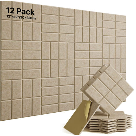 Lot de 12 panneaux insonorisants autocollants, 30 x 30 cm, panneaux muraux insonorisants en polyester haute densité, isolation thermique et ignifuge