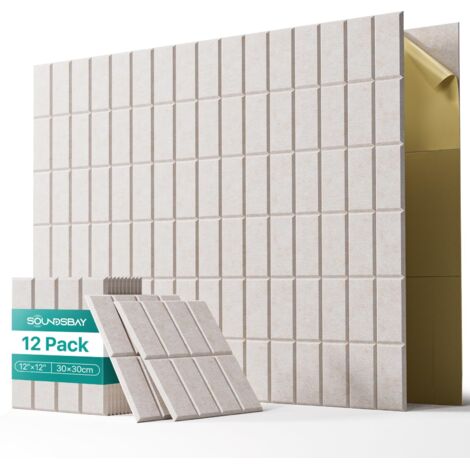 Lot de 12 panneaux insonorisants autocollants, 30 x 30 cm, panneaux muraux insonorisants en polyester haute densité, isolation thermique et ignifuge