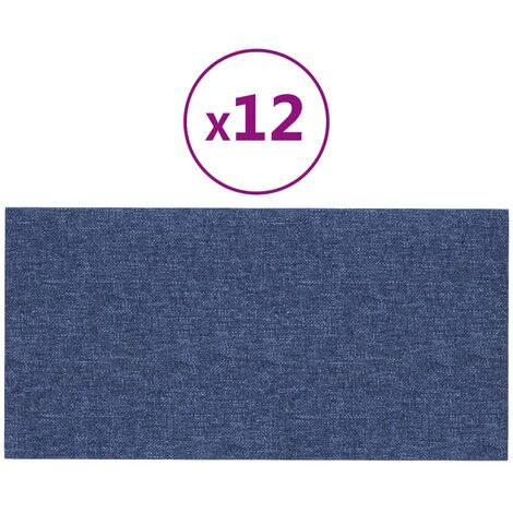 Lot de 12 Panneaux muraux,Parement murals,Panneaux décoratifs Bleu 60x30 cm Tissu 2,16 m² -65115 - Bleu